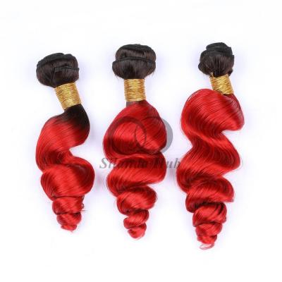 China #T1B/Red Loose Wave Remy Bündel de cabello humano Cosido en tejido Bündel de paquetes brasileños en venta