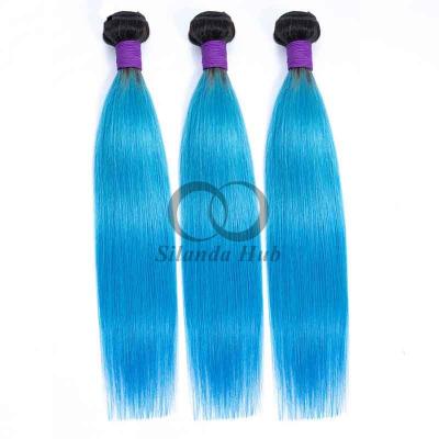 China #T1B/Blue Straight Remy Human Hair Bundles Sew In Weave Bundles Brazilian Bundle Deals for sale