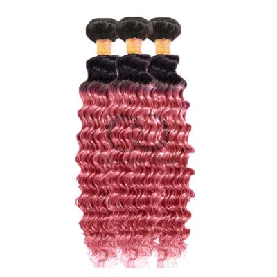 China #T1B/Pink Deep Wave Remy Human Hair Bundles Sew In Weave Bundles Brazilian Bundle Deals for sale