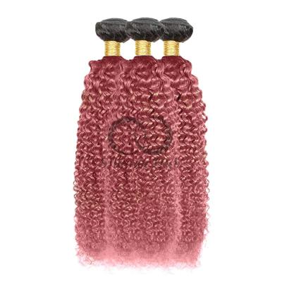 China #T1B/Pink Kinky Curly Remy Human Hair Bundles Sew In Weave Bundles Brazilian Bundle Deals for sale