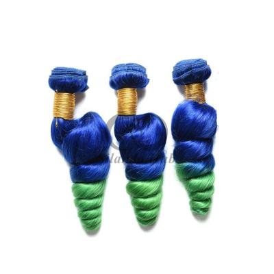 China Blue/Green Loose Wave Remy Human Hair Bundles Sew In Weave Bundles Brazilian Bundle Deals for sale