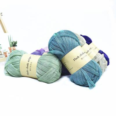 China Wholesale 100g Anti-pilling Colorful Cloth Tape Line Threads Hollow Woven Yarn Hollow Knitting Yarn DIY Satchel Fancy Yarn for sale