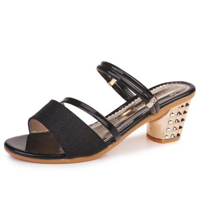 China Anti-odor Summer Edition of New South Korean Sandal Women's Smart Leather Square Heel High Heel Women's Shoes for sale
