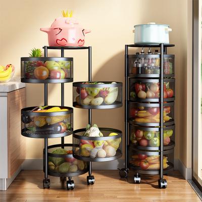 China Kitchen Rotating Shelf Viable 360 Degree Baskets Fruit Vegetable Storage Rack Floor Around Household Multifunctional Shelf With Wheels for sale