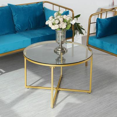 China (Others) Functional Home Furniture Adjustable Round Design Oval Modern Nordic Gold Glass Top Coffee Table, Design Glass Tea Table for sale