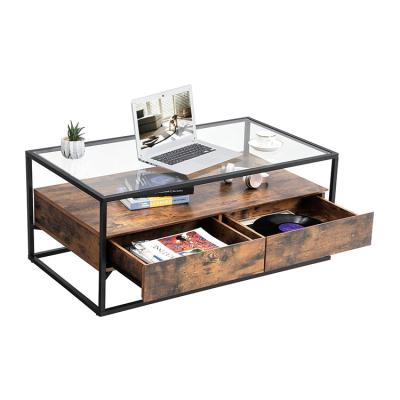 China Modern Wooden Glass Top Coffee Table (The Other) 1 Piece Adjustable Multifunctional Desk With Storage Drawer, Living Room Tea Table for sale