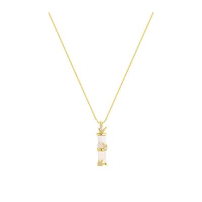 China TRENDY Bamboo Light Luxury Cat Eye Necklace Fashion Clavicle Chain Pendant 925 Sterling Silver Bamboo Necklace Jewelry for sale