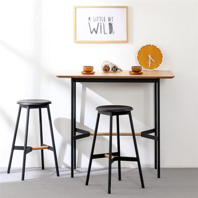 China Free Sample Black Bar Table Strong Wood Restaurant Furniture Oak Metal High Leg Top Table for sale