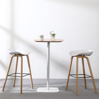 China 2020 New Design Coffee Table Restaurant Furniture Simple White Metal Base Bar Table Modern Modern MDF Top for sale