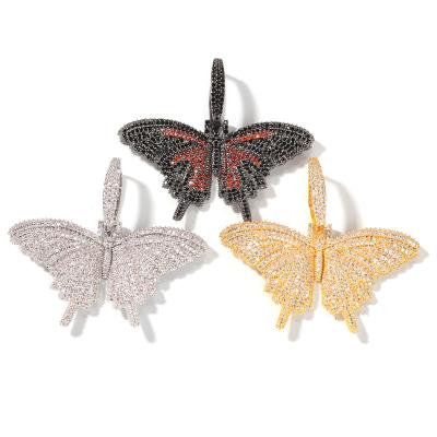 China CZ Paved CZ Paved Hip Hop Butterfly Pendants Necklace Gold Casual/Sporty Silver Color AAA Iced Out For Women Men Charm Jewelry for sale