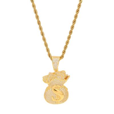 China Wholesale hiphop/hop rock hip iced out zircon gold silver bag necklace jewelry pendant gift dropshipping for sale