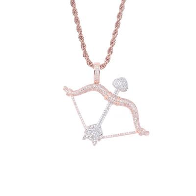 China Hiphop Mens Womens Jewelry Iced Out Cubic Zircon Gold Punk Archery Silver Plated Pendant Necklace Dropshipping for sale