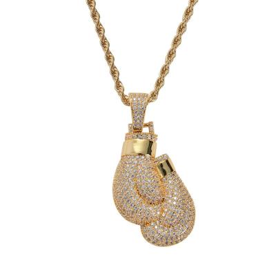 China Casual/Sporty Hip Hop D.C.A. Zircon Paved CZ Bling Iced Out Boxing Gloves Pendants Necklace For Men Striker Jewelry Gold Color Drop Shipping for sale