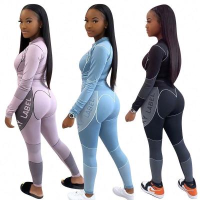 China Breathable 2023 new fashion luckying label printed long sleeve casual sports yoga wear for women sets two piece for sale