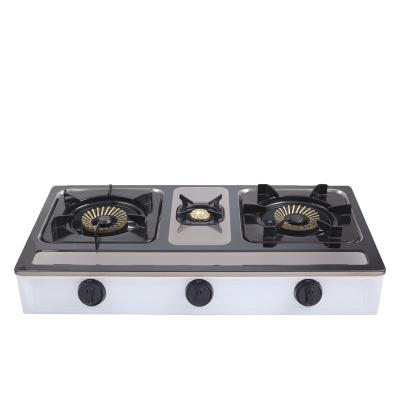 China Auxiliary gas burner household high efficiency gas cooker stainless steel cooker household office kitchen maker supply three head for sale