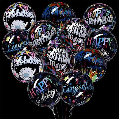 China 20 Inch Environmentally Friendly Happy Birthday Balloons Colorful Bobo Balloons Transparent Clear Round Balloons Birthday Party Wedding Decoration for sale