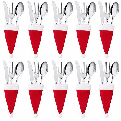 China 2020 Home Viable Xmas Decorations Christmas Hat Christmas Bag Holder Tableware 10PC Tableware Decoration Accessories Kitchen Tableware Bag for sale