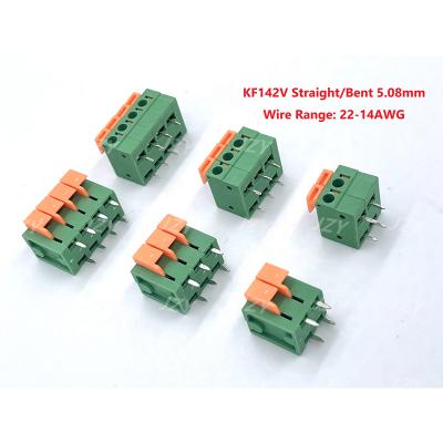 China High Quality PA66 94V-0 JZY Spring PCB Connectors Green Spliced Terminal Blocks KF142V-5.08mm KF142R-5.08mm for sale