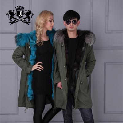 China High Quality Plus Size Natural Fur Hooded Parka Lining Raccoon in Olive Green Furry Fur Parka Jackets for sale