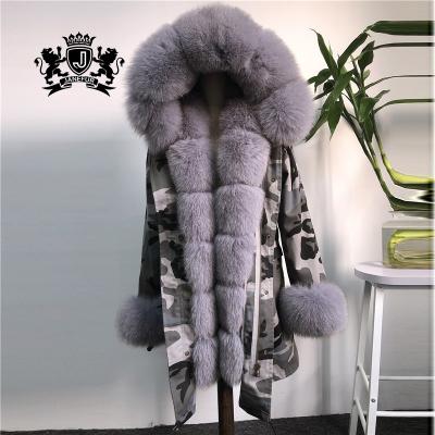 China Real striped fox fur parka fashion raccoon fur women multi sustainable winter parka for sale