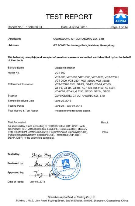 ROHS 10 Test Report - Guangdong GT Ultrasonic Co.,Ltd