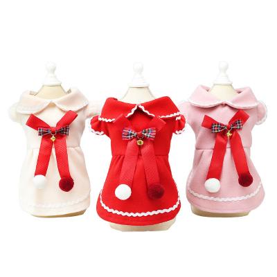 China Stocked Tureda Dog clothes Lovely autumn and winter style dog clothing Christmas princess style woolen bow cat clothing for sale