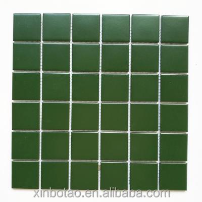China Parquet 25x25 glazed square shape dark green porcelainn ceramic mosaic slab for sale