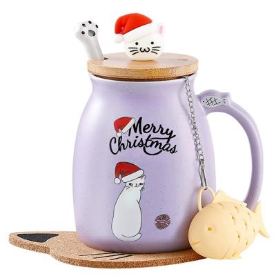 China 380ml Taza de café cerámica púrpura porcelana de Navidad Taza de té Tazas de leche con tapa de gatito encantadora en venta