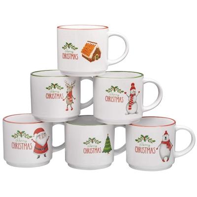 China 14 oz Cerámica Taza de café leche de porcelana Taza de café de Navidad blanca con diseño lindo en venta