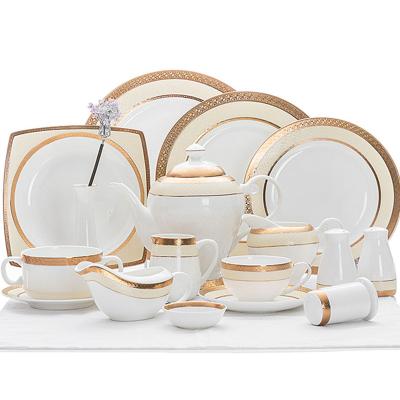 China China Sale Restaurant Dinner Set Modern Royal Fine Hot Dinner Plate Set With Gold Rim High Quality Hotel Dinner Set for sale