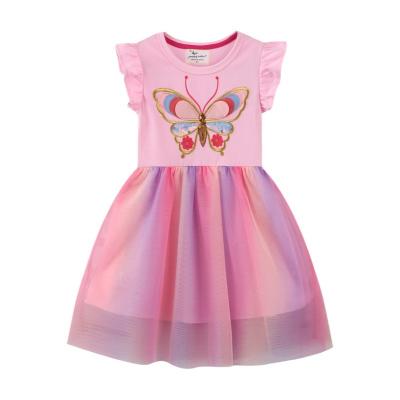 China 2022 Anti-wrinkle fashion butterfly rose dress flutter sleeve shirt sequin tank top dress girl clothing fashion girl skirt for sale