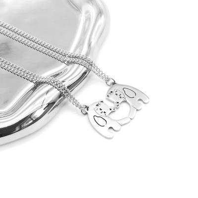 China TRENDY Trend Love Cat Pendant Necklace For Couple Best Friend Cute Heart Titanium Jewelry No Fade Sweater Chain Women Men Party Gift for sale