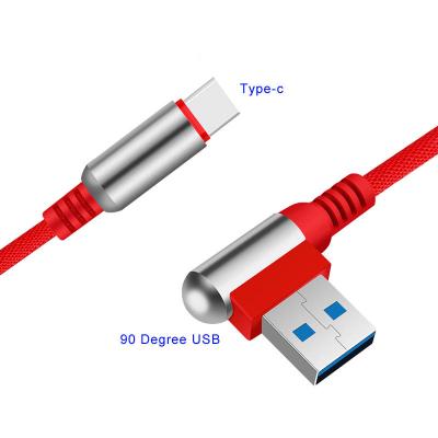 China 90 Degree Zinc Alloy 2.1A Usb 90 Date Cable High Quality Weaving Charging Fast Charger For Type C Mobile Phone for sale