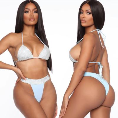 China B34789A 2020 Summer Latest Hot Selling Fashion Women's Shiny Waist Bikini Swimwear Breathable Bottom for sale