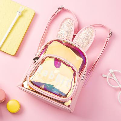 China New spot colorful transparent cute rabbit children's waterproof kindergarten schoolbag summer laser backpack for sale