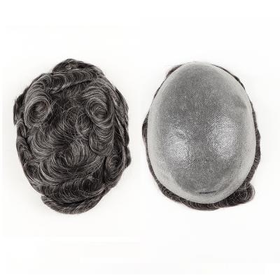 China Stock Remy Hair Toupee ,Swiss Lace Men's Toupee 1b# Mix 20% Gray Hair Color Fast Shipping for sale
