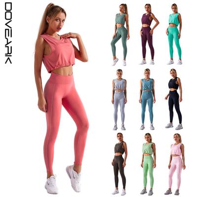 China Waterproof 2021 Popular Women High Waist Draw String Seamless Sports Invest Pants Two-Pieces Sets Yoga Suit for sale