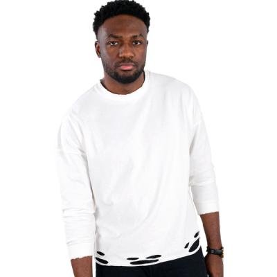 China Breathable Unisex Knit Tee With Broken Effect Edge Women's Long Sleeve T-Shirts Men's T-Shirt for sale