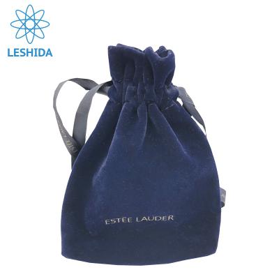 China Recyclable Factory Price Guangzhou Jewelry Bag Velvet Drawstring Bag Custom Color Dark Blue Velvet Pouch For Perfume for sale