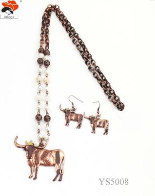 China Neo-Gothic Hand Painted Cow Wearing A Crown With Beads Necklace+EARRING Long Necklace for sale