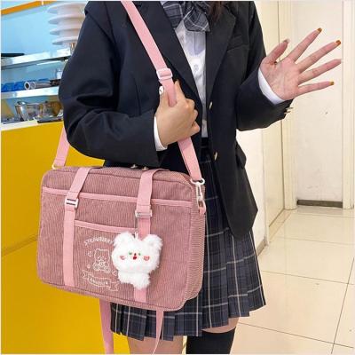 China Cute Messenger Women Ladies Sling Tote Handbags Shoulder Bags Autumn Winter Jk Colorful Vintage Portable Embroidery Corduroy Bear Large for sale