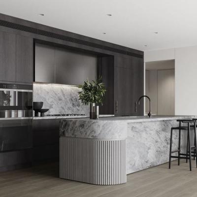 China Luxury Customized Modular Kitchen Cabinet Intelligent Technology Fashionable Island Solid Wood MDF Stainless Steel Glass for Villa for sale