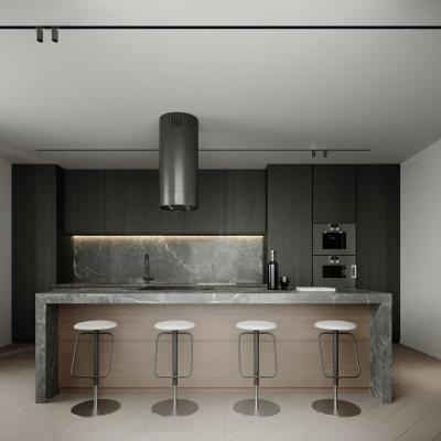China Custom Modern Gold PET Island Kitchen Cabinet High Quality Complete Modular Glass MDF Faucet Hinge Drawer Basket for sale