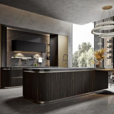 China Villas Project Premium Semi-Gloss Grey Bake Lacquer L-Shaped MDF Kitchen Cabinet for sale