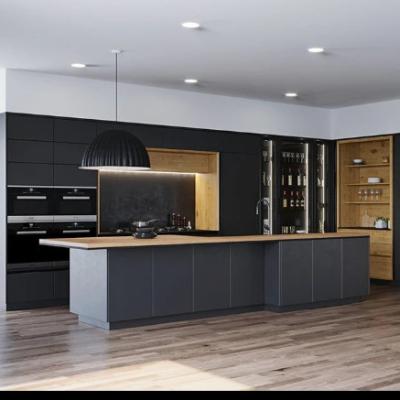 China Custom Luxury Wood Grain MDF Moisture-Resistant Frameless Kitchen Cabinets Dubai Skyscraper Project Bulk Supplier Sink Apartment for sale