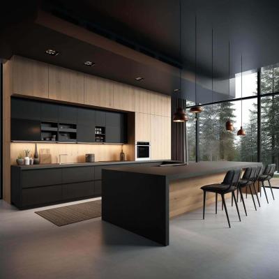 China Modern Style Lacquer Modular Kitchen Cabinet Island Melamine Board Carcase Granite Countertop Painted Door Panel for sale