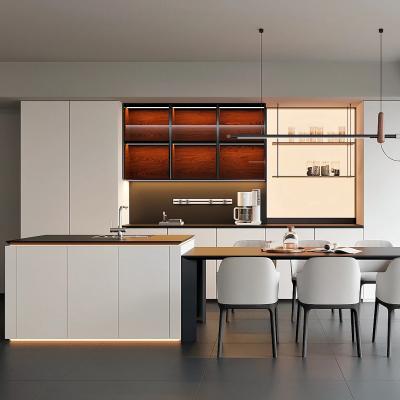 China Luxury Modern Design Plywood Chipboard MDF Wooden Kitchen Cabinets Cupboard for Dining Room with Drawer Sink for sale