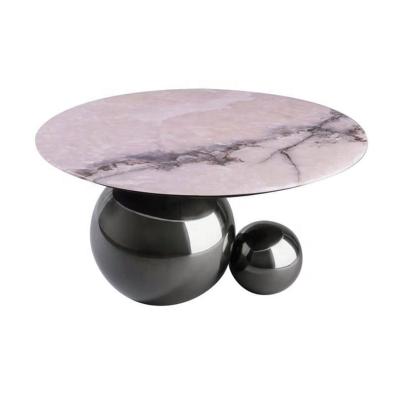 China Contemporary luxury italian style around living room marble top stainless steel ball look coffee table low coffee table for sale