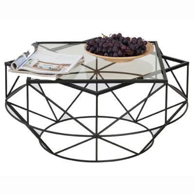 China Durable Geometric Fashion Tempered Glass-Metal Coffee Table for sale