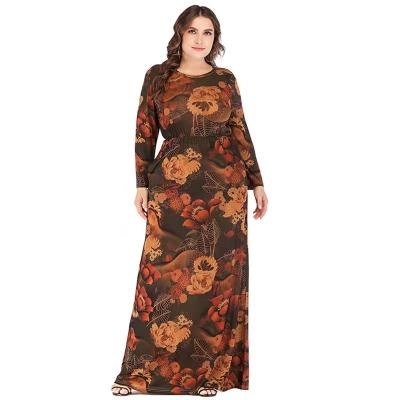 China European and American large size women's long-sleeved Muslim long-sleeved print dresses viable new for sale